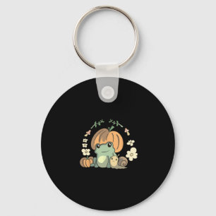 Kawaii Fall Cottagecore Aesthetic Frog With Pumpki Key Ring