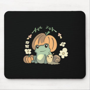 Kawaii Fall Cottagecore Aesthetic Frog With Pumpki Mouse Pad