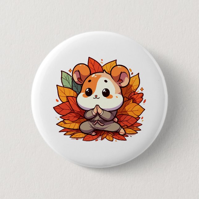 Kawaii fall hamster yoga 6 cm round badge (Front)
