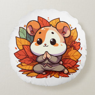 Kawaii fall hamster yoga round cushion