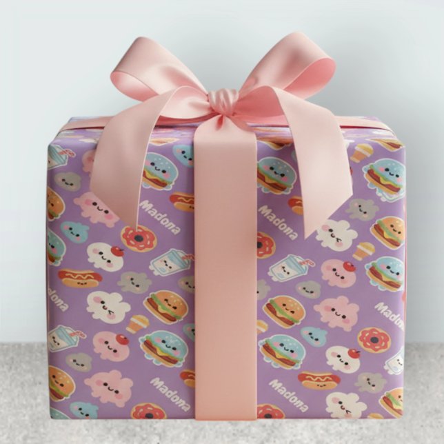 Kawaii Fast Food Burger Donut Pattern Wrapping Paper (Creator Uploaded)