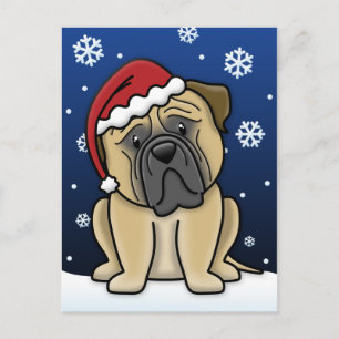 Kawaii Fawn Bullmastiff Christmas Postcard