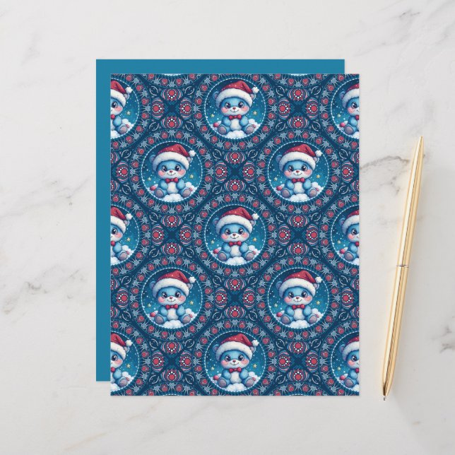 Kawaii Festive Bear Mandala Diamond Tile Scrapbook (Front/Back In Situ)