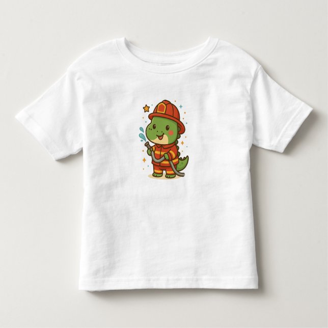 Kawaii Firefighter Dinosaur – Cute Dino Jobs Toddler T-Shirt (Front)