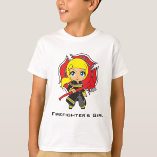 Kawaii Firefighter Girl - Customisable T-Shirt