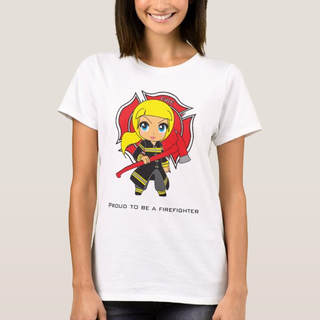 Kawaii Firefighter girl - Customisable T-Shirt (Front)