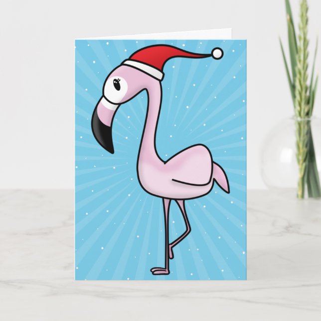 Kawaii Flamingo Christmas Card (Front)