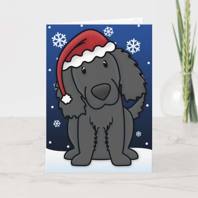 Kawaii Flat-Coated Retriever Christmas Card (Front)