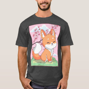 Kawaii Fo Japanese Kitsune Sakura Cherry Blossom T-Shirt