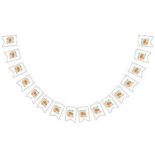 kawaii food- cute Cheese, orange, turquoise Bunting