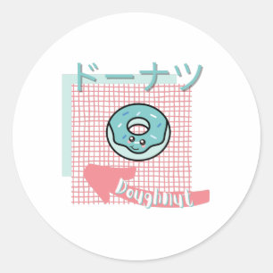 kawaii food- cute Doughnut, pink, turquoise Classic Round Sticker
