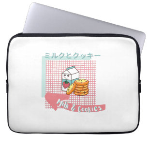 kawaii food- cute Milk and Cookie, pink, turquoise Laptop Sleeve
