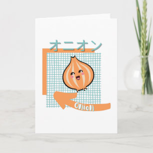 kawaii food- cute Onion, orange, turquoise Card