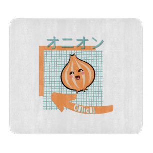 kawaii food- cute Onion, orange, turquoise Cutting Board