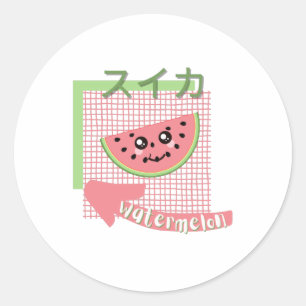 kawaii food- cute Watermelon, pink, green Classic Round Sticker