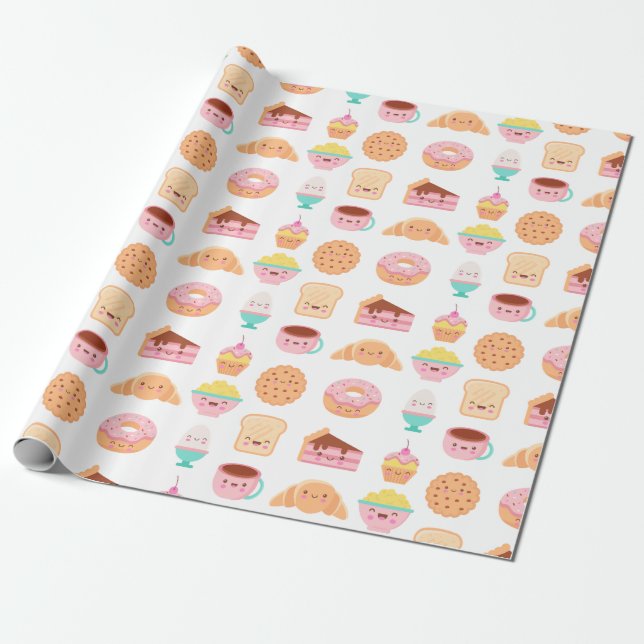 Kawaii Food Wrapping Paper (Unrolled)