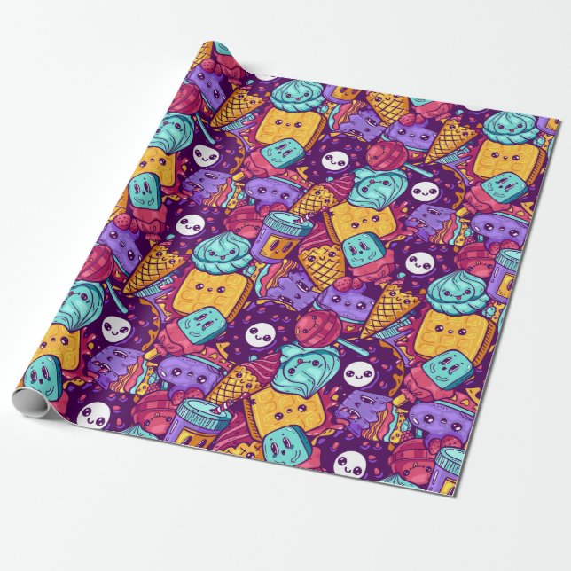 Kawaii Food Wrapping Paper (Unrolled)
