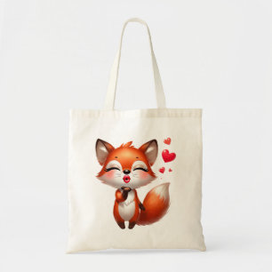 Kawaii Fox Art with Hearts Tote Bag