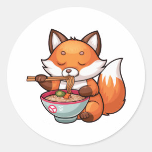 Kawaii fox eating ramen classic round sticker