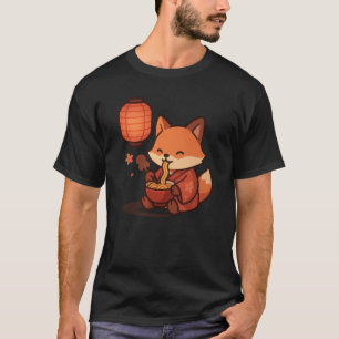 Kawaii Fox Eating Ramen – Cute Japanese Lantern  T-Shirt