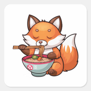 Kawaii fox eating ramen square sticker