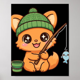 Kawaii Fox Fisherman Cute Poster