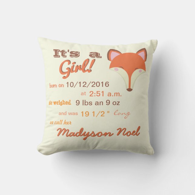 Kawaii Fox - It's a Girl! Cushion (Front)