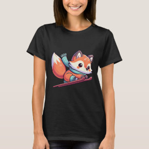 Kawaii Fox On Skis Winter Sports Alpine Snow Fun T-Shirt