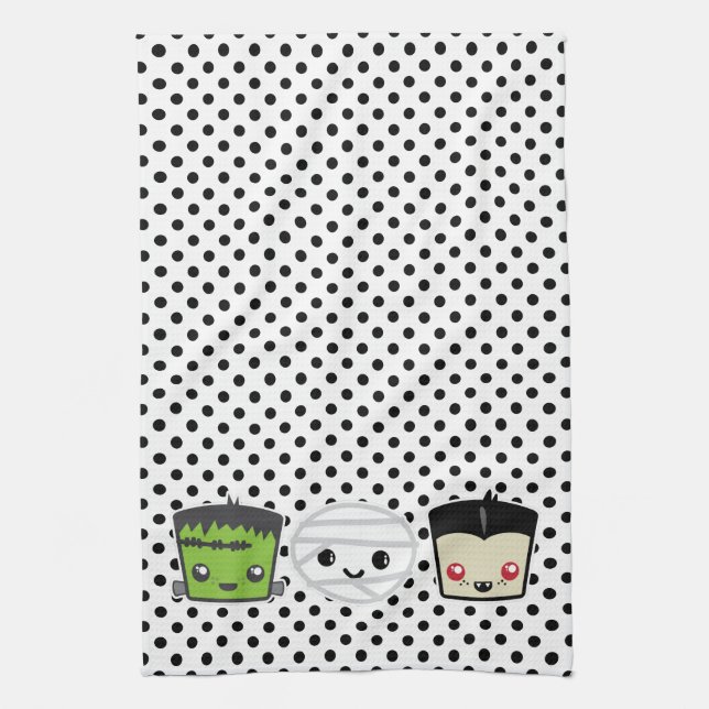 Kawaii Frankenstein Mummy Dracula Kitchen Towel (Vertical)