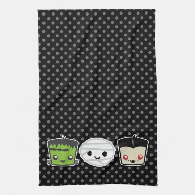 Kawaii Frankenstein Mummy Dracula Kitchen Towel (Vertical)