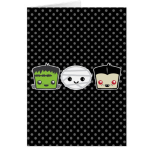 Kawaii Frankenstein Mummy Dracula Note Card