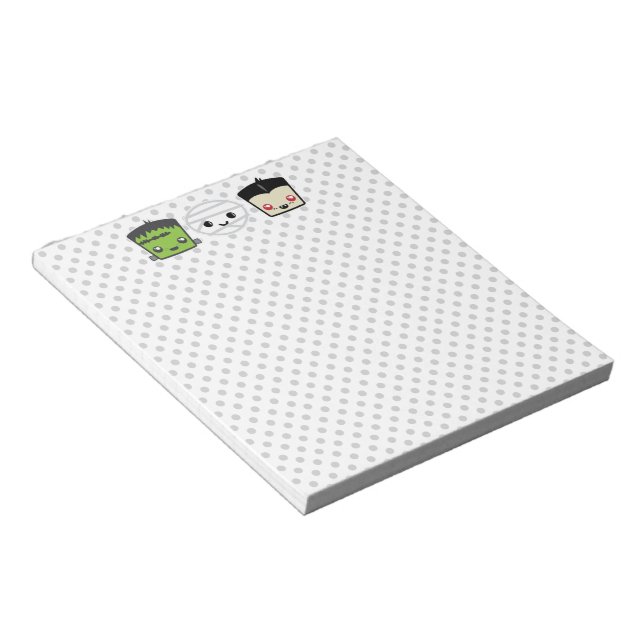 Kawaii Frankenstein Mummy Dracula Notepad (Angled)