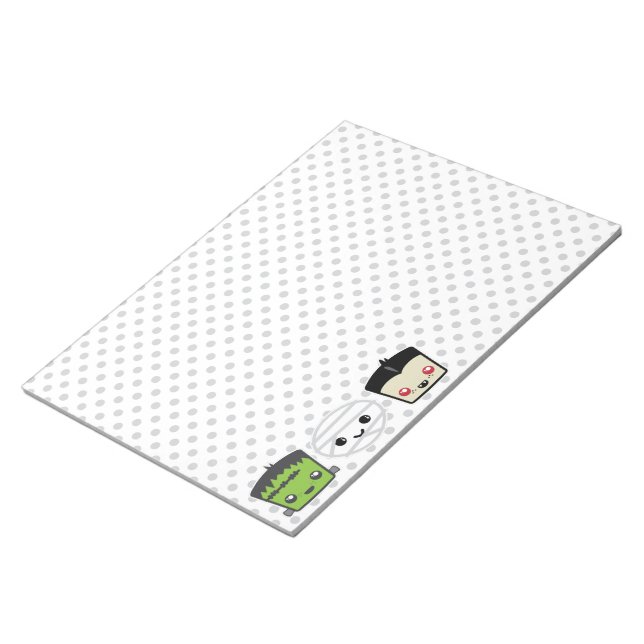 Kawaii Frankenstein Mummy Dracula Notepad (Angled)