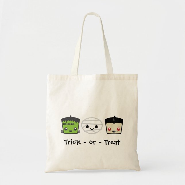 Kawaii Frankenstein Mummy Dracula Tote Bag (Front)