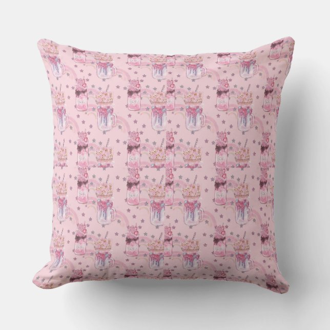 Kawaii Freakshake Pattern – Pastel Purple Cushion (Front)