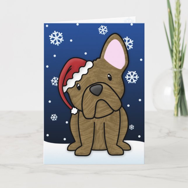 Kawaii French Bulldog Christmas Card (Brindle) (Front)