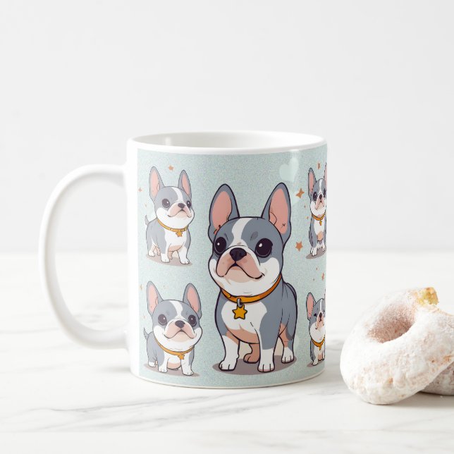 Kawaii French Bulldog Frenchie Moods Coffee Mug (With Donut)