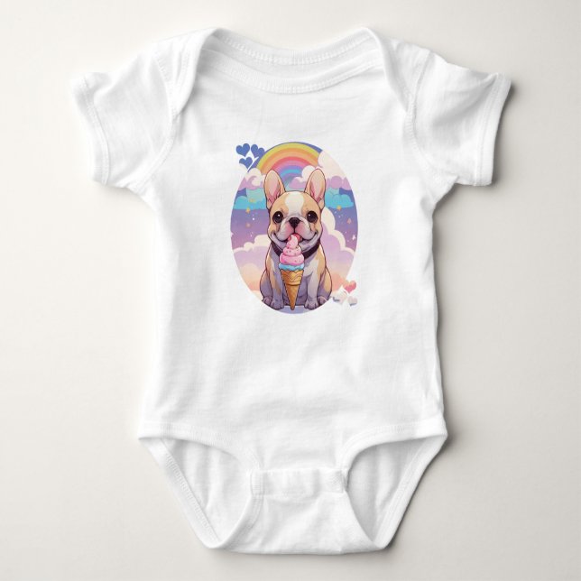 Kawaii French Bulldog Ice cream Rainbow Baby Bodysuit (Front)