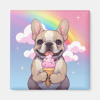 Kawaii French Bulldog Ice cream Rainbow Magnet