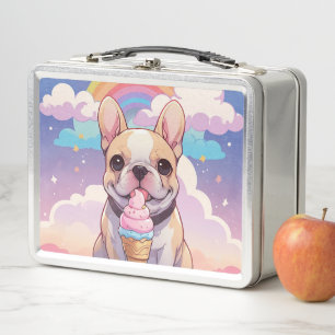 Kawaii French Bulldog Ice cream Rainbow Metal Lunch Box