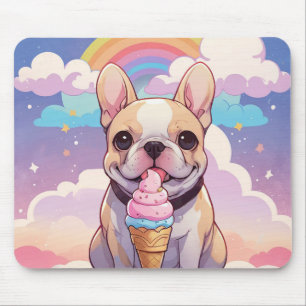 Kawaii French Bulldog Ice cream Rainbow Mouse Pad