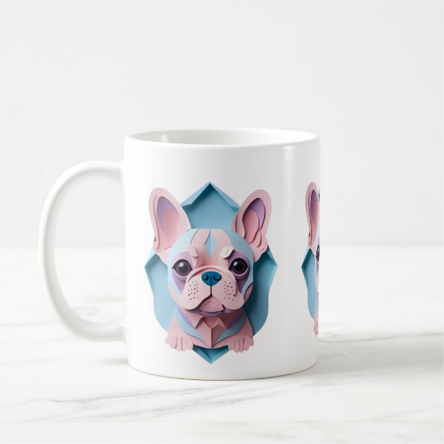 Kawaii French Bulldog Pastel Paper Cutting Art Coffee Mug (Left)