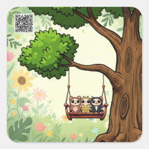 Kawaii Friends on a Swing Sticker