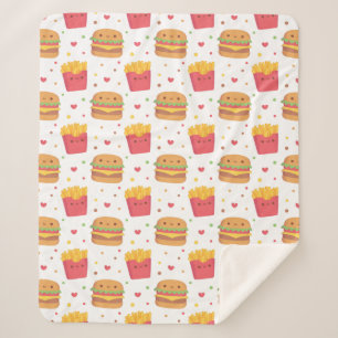 Kawaii Fries and Burger Pattern Sherpa Blanket