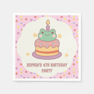 Kawaii Frog Birthday Cake Custom Napkin