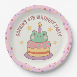 Kawaii Frog Birthday Cake Custom Paper Plate