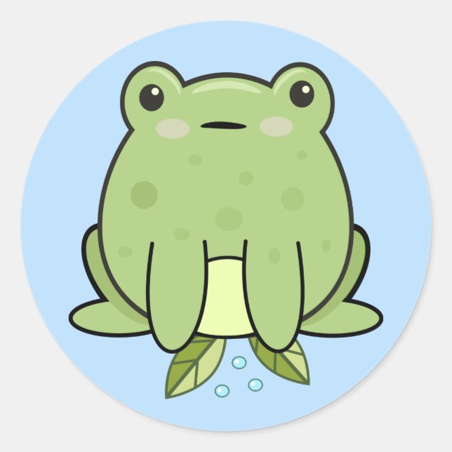 Kawaii Frog Blue Pastel Classic Round Sticker (Front)