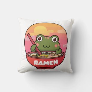 Kawaii frog eating ramen cushion