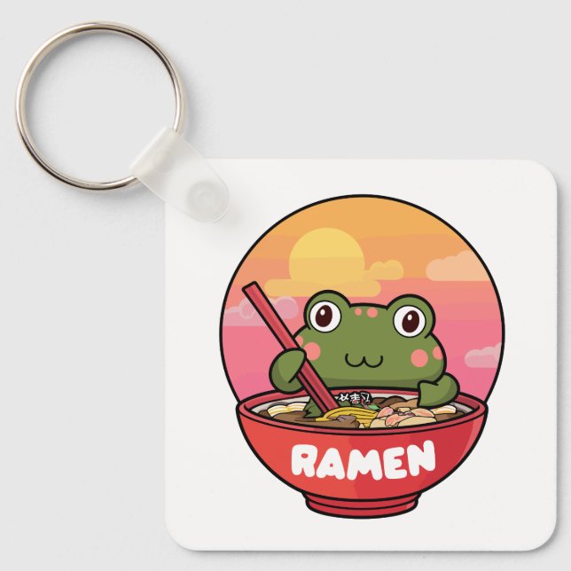 Kawaii frog eating ramen key ring (Front)