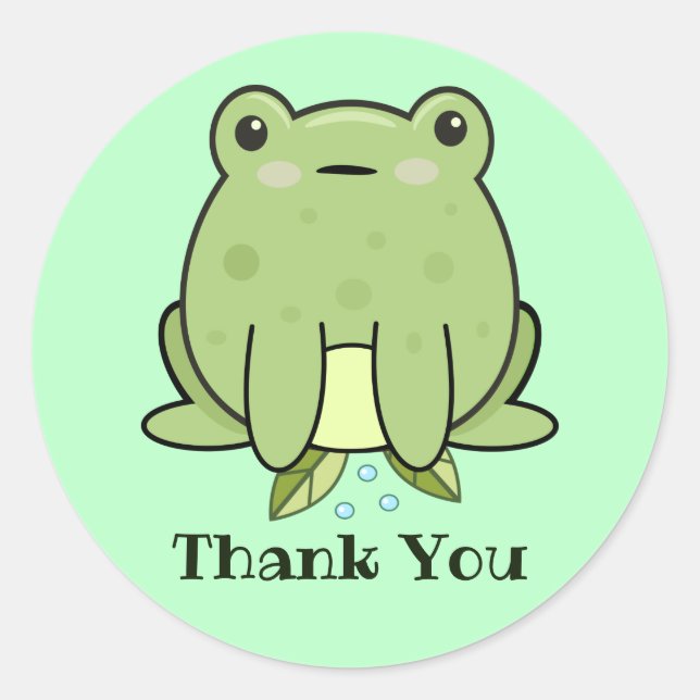 Kawaii Frog Green Pastel Thank You Classic Round Sticker (Front)